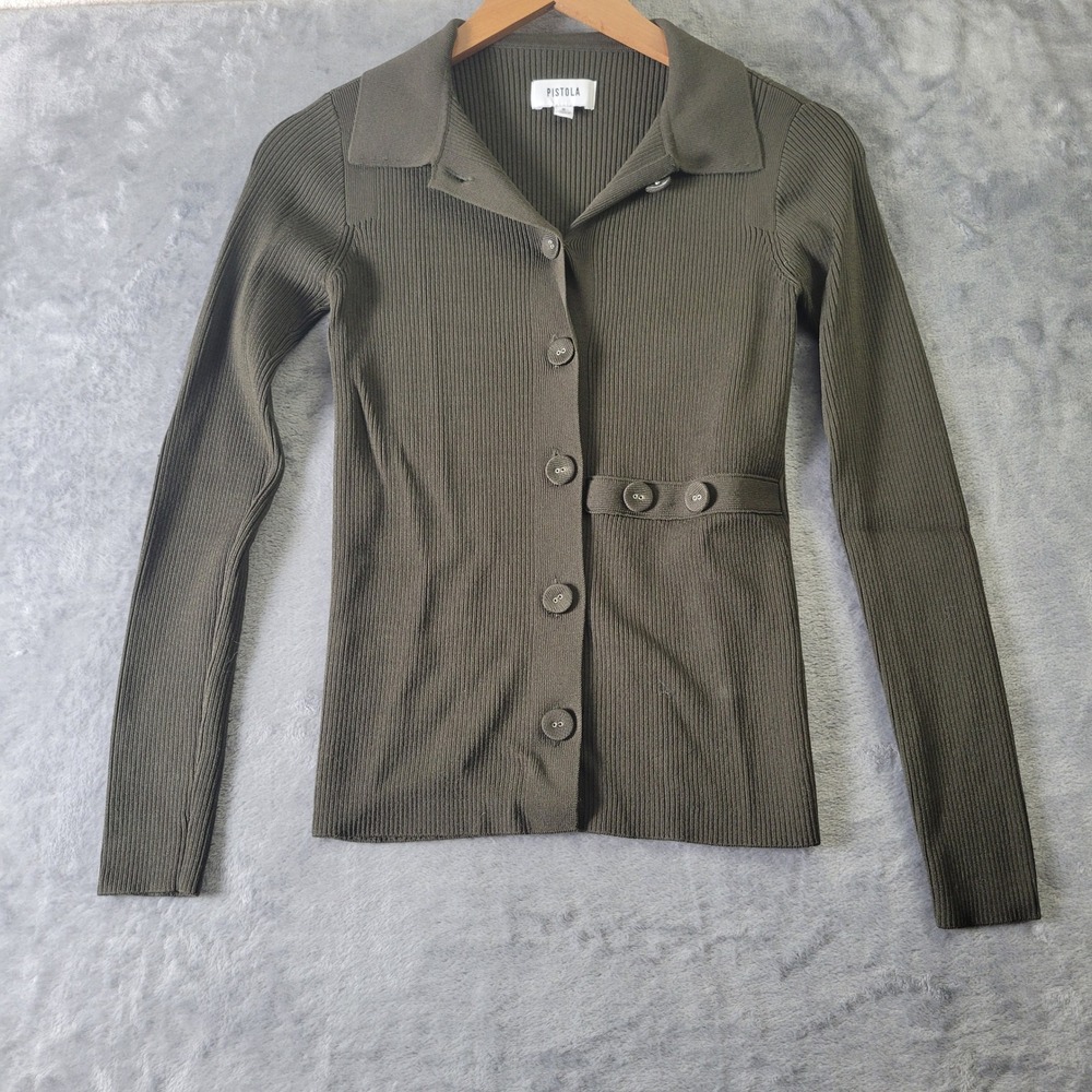Pistola Kealy Cardigan Dark Olive Ribbed Button Top Small